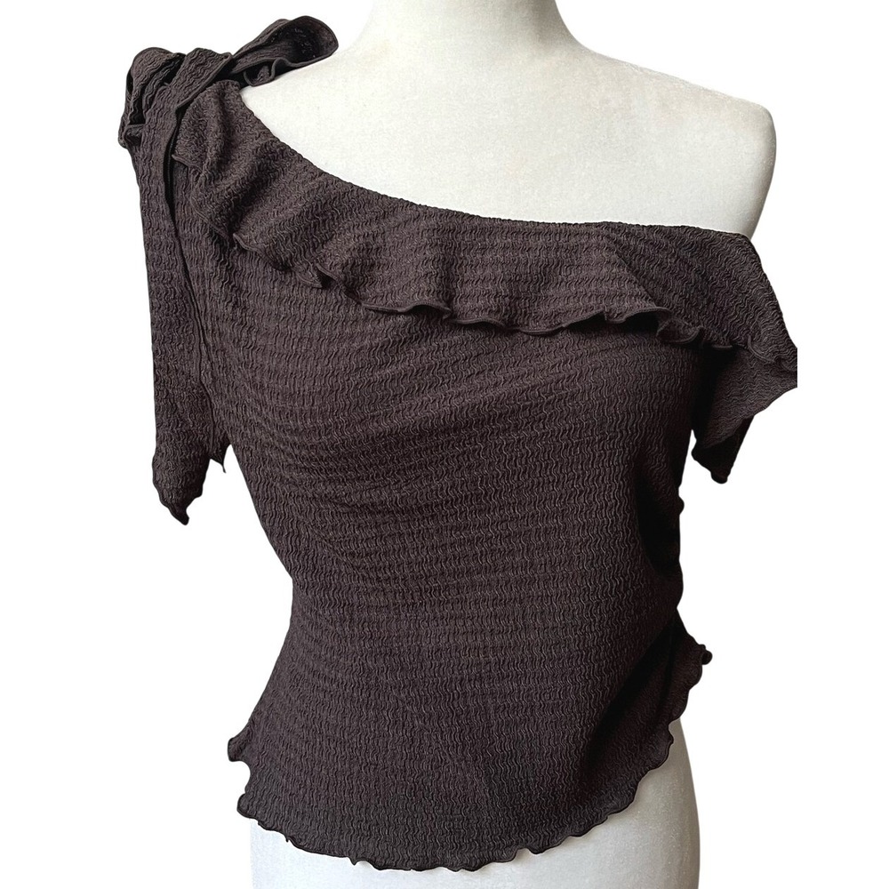 Wild Fable Ruffle One Shoulder Top Womens Medium Brown Stretchy Feminine New